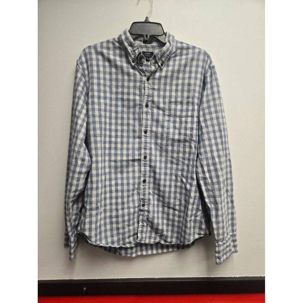 J. Crew Mens XL Slim Fit Shirt Blue White Gingham Plaid Long Sleeve Button Down